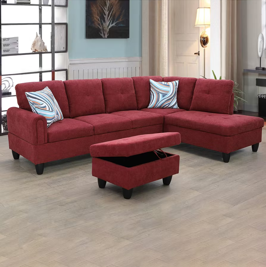 Dark Grey Breathable Fluffy Fabric Living Room 9-Piece Sofa Set