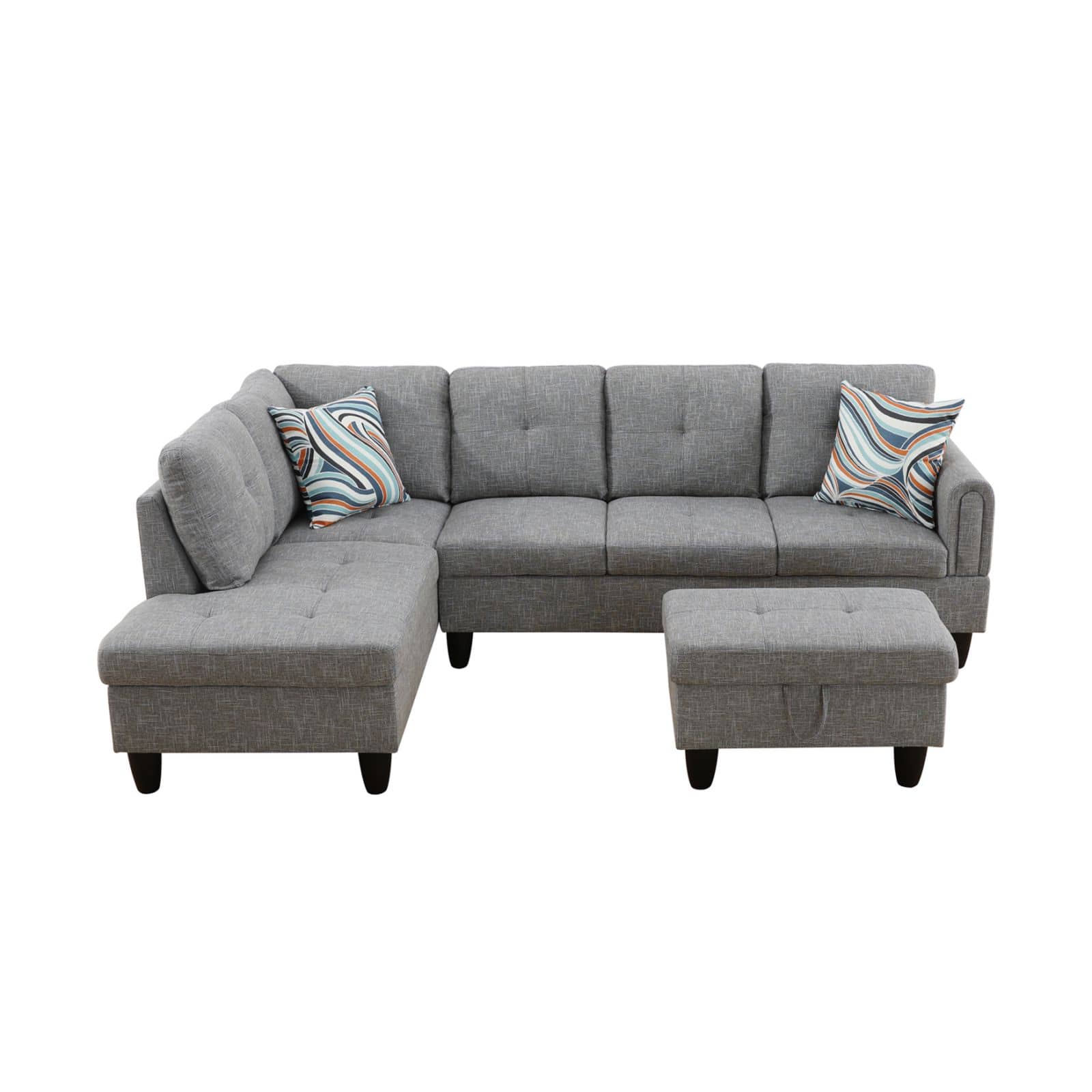 Off-White & Gray Stripe Fabric And Technical Fabric 3-Piece Multifunctional Sofa Set